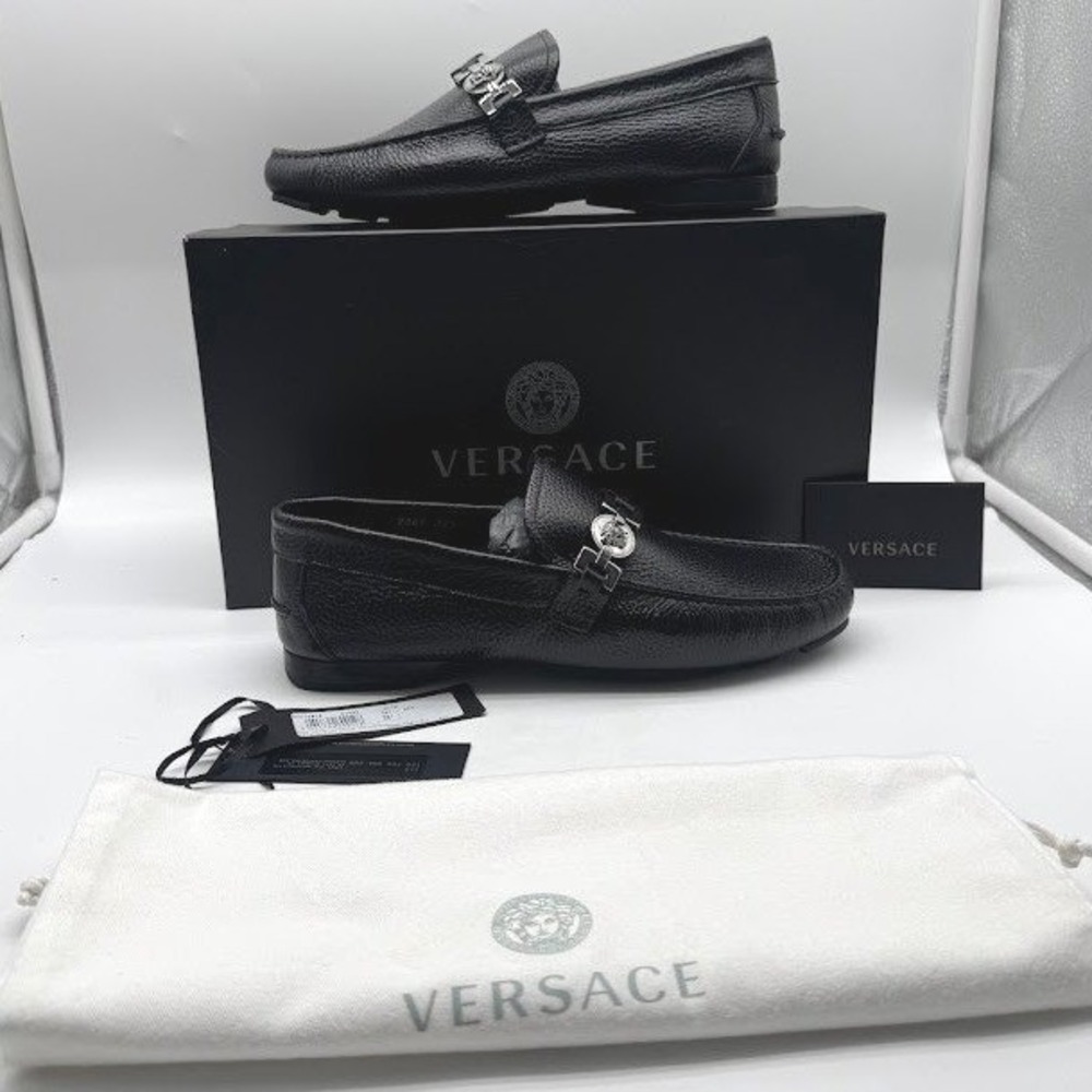 Versace Medusa Men Leather Driver Loafers Black IT 39.5 US 6.5 DSU7087S NEW